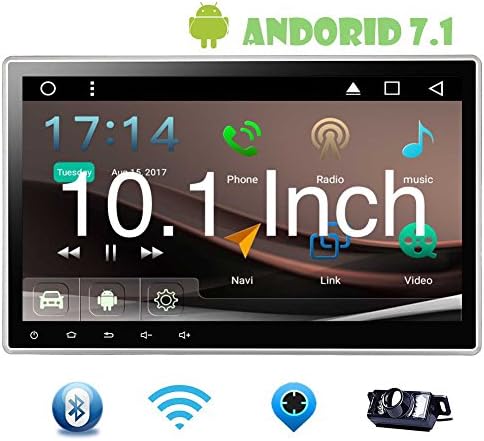 Backup Camera+10.1 Inch Android 7.1 Quad Core Double Din Car Stereo GPS Navigation 2G 16G IN Dash Car DVD Player with Bluetooth HD Capacitive Touchscreen Support WIFI/4G/SD/USB/FM/AM Radio