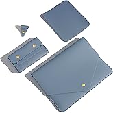 Benfan PU Leather Laptop Sleeve 16 Inch Compatible with New MacBook Pro 16 A2991 A2780, MacBook Pro 15, Surface Book 15, Dell XPS 15 with Small Pouch, Mouse Pad and Cord Organizer Color Blue