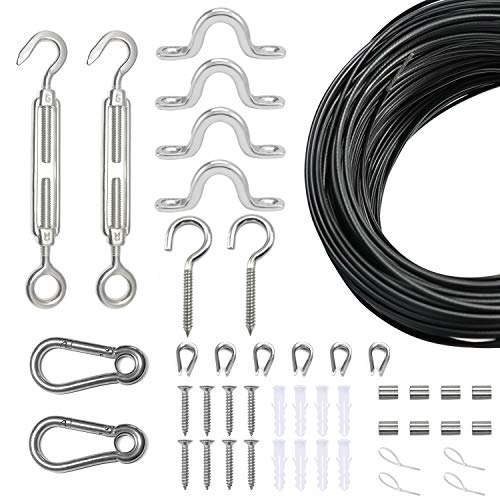 Belio String Light Hanging kit, Globe String Light Hanging kit, Guide Wire for Outdoor String Lights 82ft Vinyl-Coated 304 Stainless Steel Wire Rope Cable, turnbuckle and Hooks