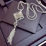 ULAKY Square Glass Pendant Long Tassel Necklace Women Fashion Jewelry