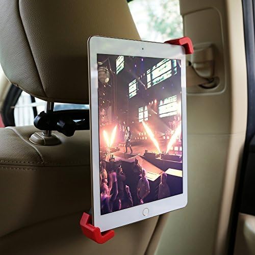 UnicornTech HD-06 Universal Headrest iPad Tablet Mount Install Remove Freehand in Seconds Portrait Landscape View Universal Back Seat Headrest Headrest Mount Holder Cradle on Car Auto Vehicle (Red)