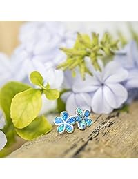 Pendientes de plata de ley con diseño de flor de Plumeria y ópalo azul de imitación