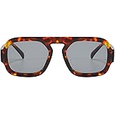 piscm Trendy Hexagon Aviator Sunglasses for Women Men 70s Retro Square Flat Top Geometric Sun Glasses Shades