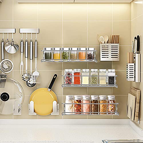 VIAV 4 Pack Spice Rack Organizer, Wall Mounted Storage Rack Hanging Shelf - Perfect Seasoning Organizer For Your Kitchen Cabinet, Cupboard or Pantry Door, Silver