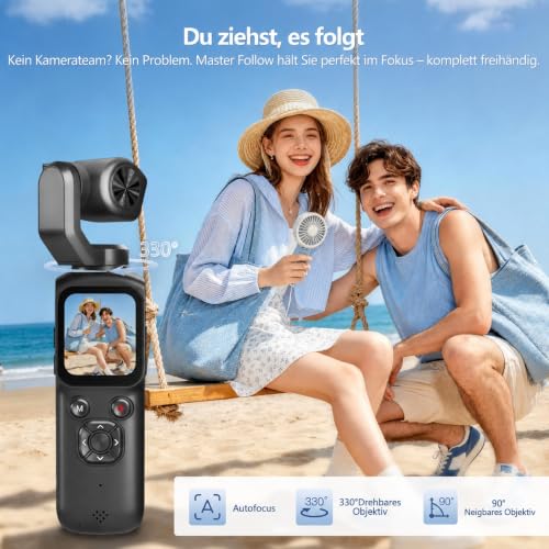 H-Bocam Vlog Camera 4K WLAN 75MP Vlogging Camera, 1.72 Inch Touch Screen, Quick Focus, Face Tracking, Small Handheld Camera for Travel, Outdoor Sports, with Tripod, 16GB Card, 2400mAh Battery