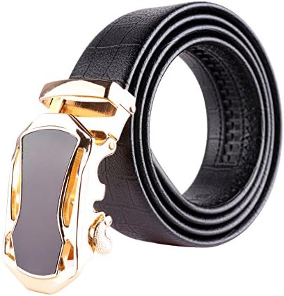 Men's Leather Belt Reversible Ratchet Belts for Big Men Jeans with Automatic Buckle Black 30