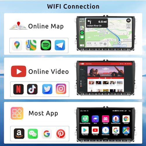 2G+64G Car Radio for VW Golf 5 6 Passat Jetta Caddy EOS T5 Tiguan Touran CC Polo with Carplay Android Car Wireless, 9 Inch Touch Screen Car Stereo with Bluetooth GPS Wi-Fi FM RDS Mirror Link Rearview Camera