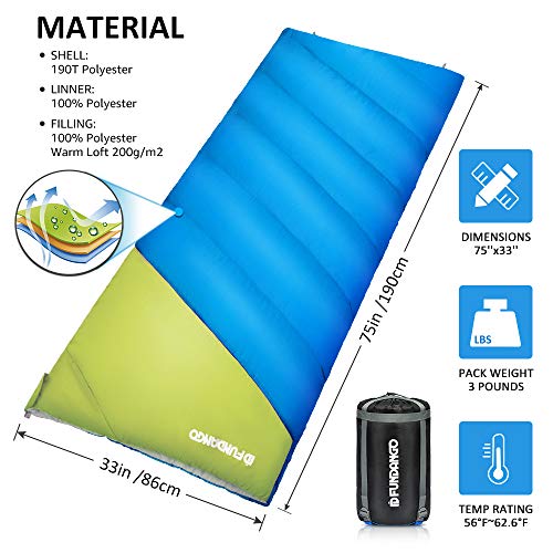 FUNDANGO-Lightweight-Sleeping-Bag-for-Adults-Camping-Warm-Weather-Sleeping-Bag554F13C-Envelope-Rectangular-Camping-Bag-Waterproof-for-Hiking-Backpacking-Travel-with-Compression-Bag-Portable