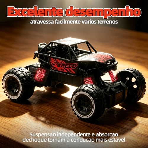 Carro de Controle Remoto Off-road, Recarregável, para Todos os Tipos de Terreno, com Faróis, Brinquedo Infantil para Atividades ao ar Livre (Vermelho e Preto)
