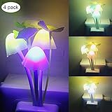 iTimo 4pcs Color Changing Nursery Mushroom Night Light Plug In Led Wall Lamp With Dusk to Dawn Sensor For Kids Baby Sleeping