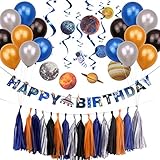 Outer Space Birthday Party Pack, Solar System Hanging Decoration, Foil Swirls Tassel Garlands, Kids Planet Themed Party Supplies, SUNBEAUTY