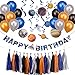 Outer Space Birthday Party Pack, Solar System Hanging Decoration, Foil Swirls Tassel Garlands, Kids Planet Themed Party Supplies, SUNBEAUTY