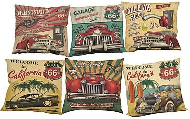 RainbowElk Set of 6 Retro car pattern Linen Pillowcase Sofa Home Decor Cushion Cover (1818inch) , Pillow Insert:No