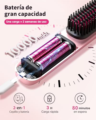 Bopcal Cordless Hair Straightener Brush 3 in 1, 10000mAh Professional Hair Straightener Without Cord, Fast Heating 30S, 6 Temperatures 120–230°C, Portable Straightening Brush for Travel, JDS1 18