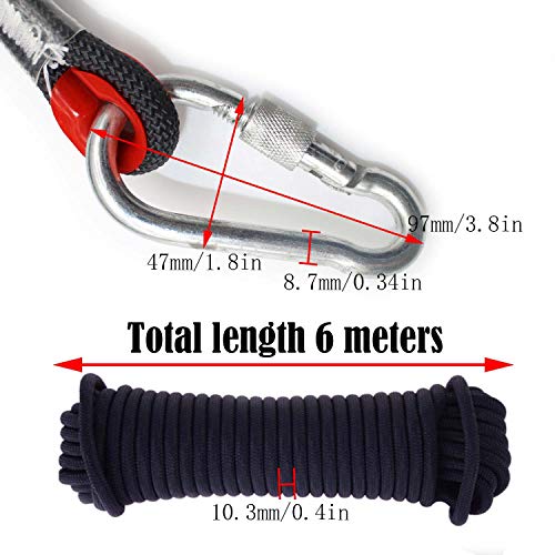 WJUAN Outdoor- Kletterseil, Statisches Kletterseil mit einem Durchmesser von 10 mm, Heavy Duty Seil mit einem Zug von 1000 kg, Rettungsfallschirmseil mit 2 Karabinern, Länge 6 Meter (Schwarz) – Bild 7