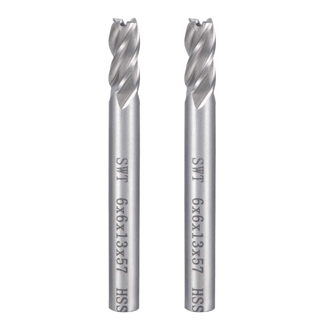 Sourcingmap 2PCS 6mm Shank 6mm x 13mm Straight Flat Nose End Mill Cutter CNC Router Bits 4 Flute