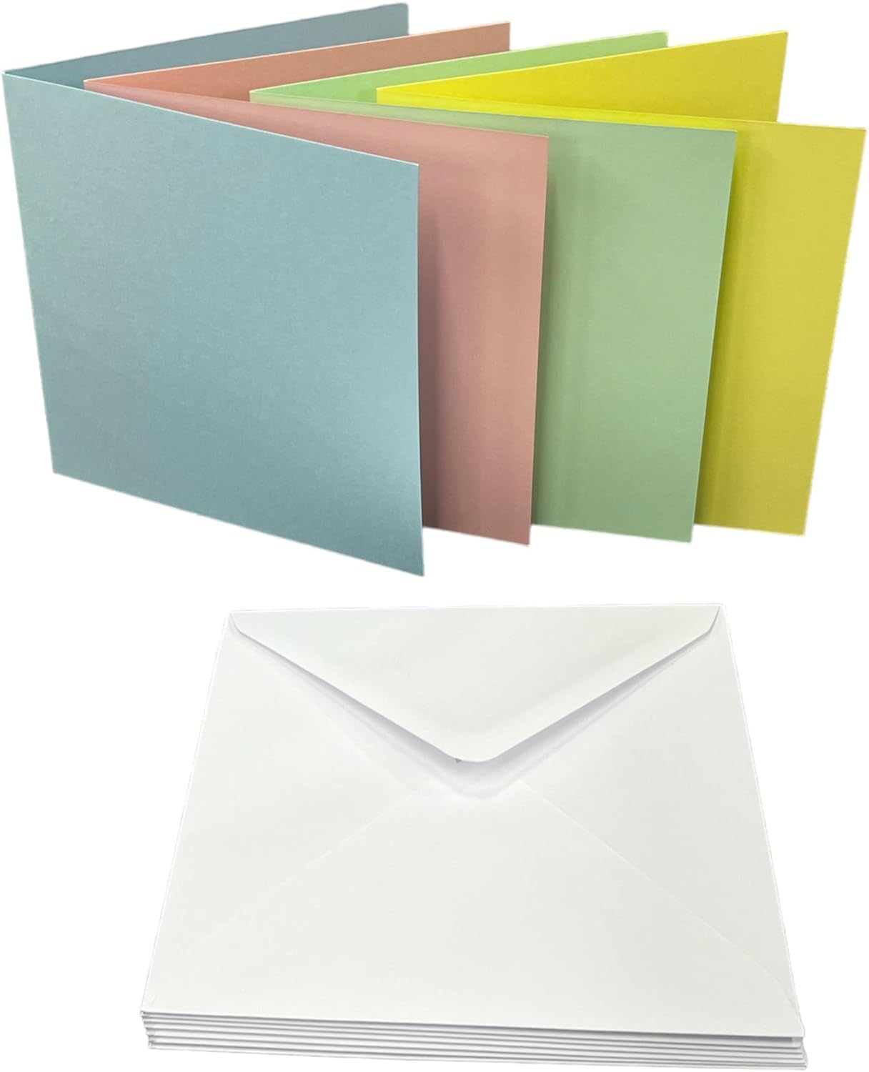 DJP 5x5 Square Creased Blank Pastel Smooth Cards & White Envelopes - Pack of 40