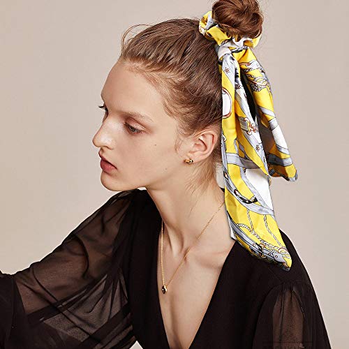 Cubaco Hair Scrunchies Bowknot-Silk Satin Vintage Elastics Scarf Hair Ties with Flower Pattern, Hair Bands Scrunchy Hair Rope Ties Hair Bow Ponytail Holder Accessories for Women Girls