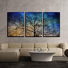 3 Piece Canvas Wall Art - Black Tree Branches on Abstract Colorful Background - Modern Home Art Stretched and Framed Ready to Hang - 16"x24"x3 Panels