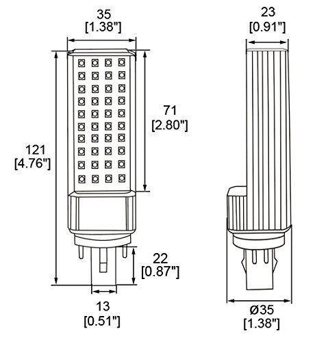 HERO-LED G24-40S-4P-DW Rotatable PL-C Lamp G24Q 4-Pin LED CFL/Compact Fluorescent Lamp, 8W, 18W Equal, Daylight White 5000K, 4-Pack (Remove/bypass the Ballast)