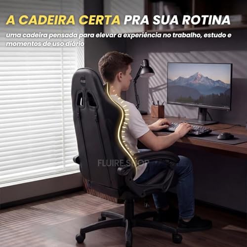 Cadeira Gamer DAZZ X-Rocker Preta, Almofadas Lombar e Cervical, Cadeira de Escritorio Ergonômica com Ajuste de Altura Encosto Reclinável e Mecanismo Borboleta para Jogos Home Office Estudos e Trabalho