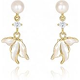 Vinoya Butterfly Earrings 925 Sterling Silver Pearl Earrings for Women Yellow Gold Plated Stud Earring Jewelry