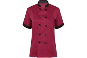 YOOJIA Womens Chef Jacket Short Sleeve Collar Cook Coat Restaurant Hotel Bakery Work Uniform Shirts