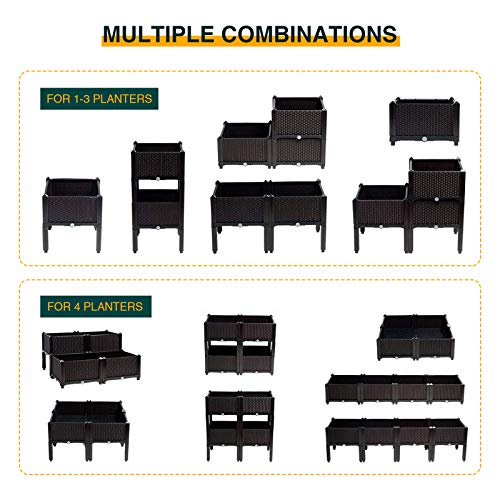 Raised Garden Bed Set of 4,Plastic Elevated Garden Planter Outdoor