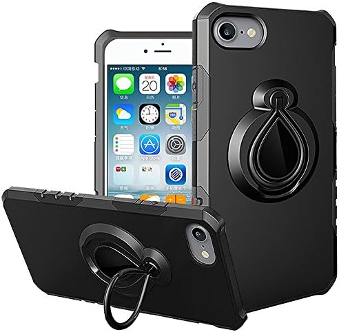 iPhone 8 Case, iPhone 7 Case, JTCTC Adjustable 360 Rotation Ring Holder Armor Case with Kickstand and Magnetic Metal Patch Bumper Scratch Resistant Drop Protection for iPhone 8/7 (Black)