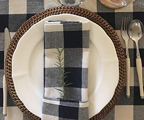Navy Checked Napkins - Buffalo Plaid Napkin - Cotton Plaid Napkins - Cotton Buffalo Check Napkins - Kitchen Napkins Cotton - Checked Napkin - Buffalo Check Napkins Set of 6 (18X18), Navy/Cream - Thumbnail 4