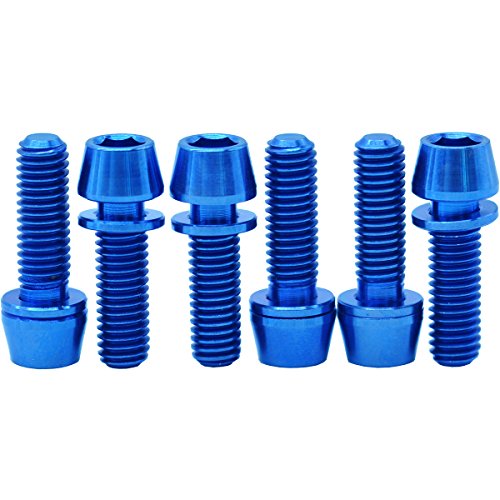 MCTi Bicycle Titanium Tapered Washer Head Allen Hex Bolts Screws Metric M5x16mm 6 Packed (Blue)