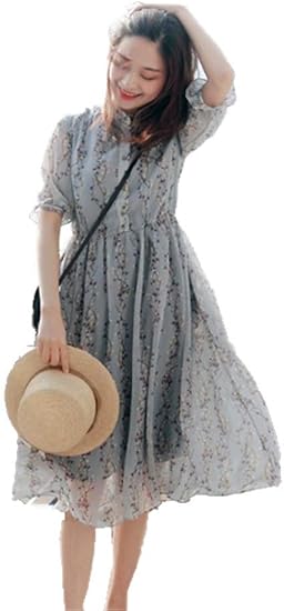 Amazon Co Jp サユム レディース ワンピース 新版 小清新 ゆったり シフォン 小柄 ワンピース 女 夏 長丈 森ガール系 ビーチ ワンピース M パープル 服 ファッション小物