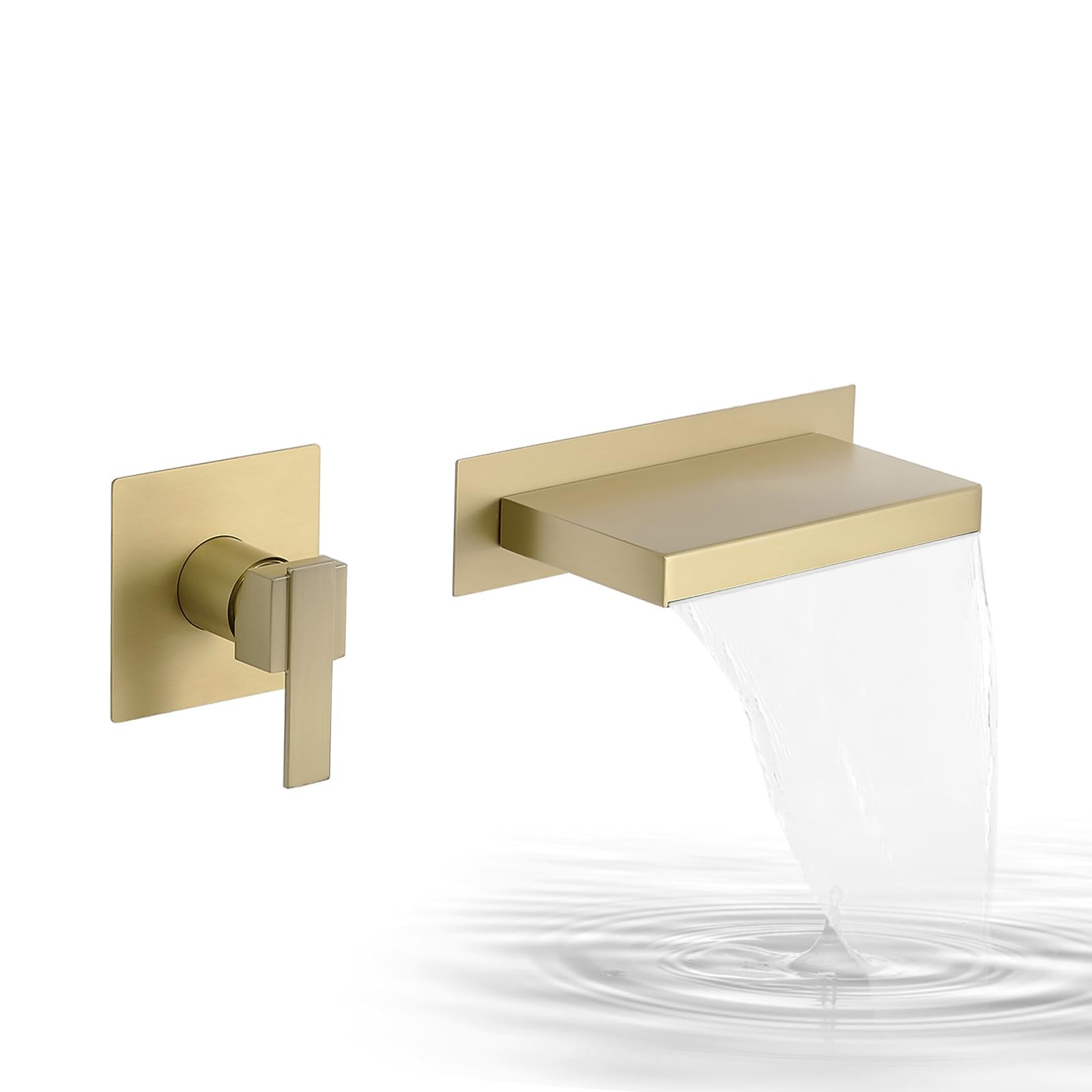 Photo 1 of Homevacious Wall Mount Bathtub Faucet Brushed Gold Single Lever Waterfall Bathtub Faucet with Rough in Valve Solid Brass