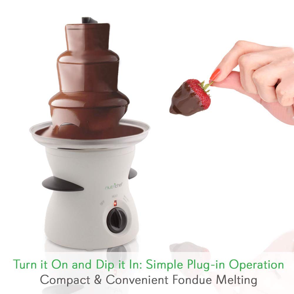 Nutrichef 3 Tier Chocolate Fondue Fountain - Electric Stainless Chocolate Dipping Warmer Machine - Warm & Melt Chocolate, Butter & Cheese - Great for Parties, Events & Weddings - Pot Capacity 16 OZ