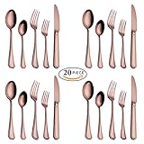 Rose Gold Silverware Set, Onlycooker 20 Pieces Flatware Cutlery Utensils Sets 18/0 Stainless Steel Dinnerware Service for 4 Include Knife Fork Spoon for Kitchen Dishwasher Safe (Mirror Polished)