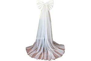 SAQULOPR Detachable Satin Bow for Wedding Dress Bowknot with Irregular Tulle Tail
