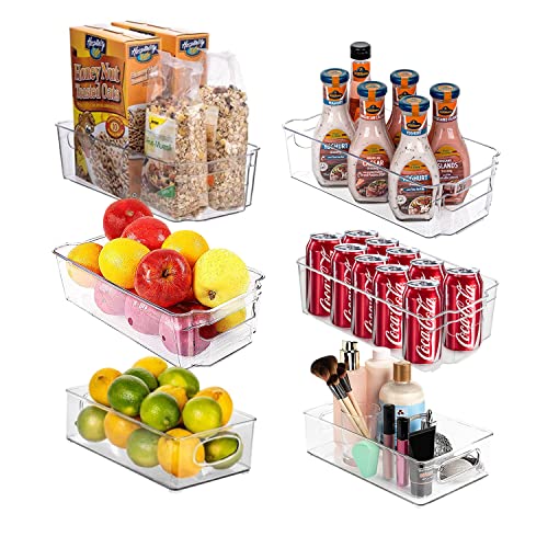 6 Pack 2 Sizes Clear Storage Bins, Stackable Storage Bins with Handles