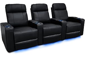 VALENCIA THEATER SEATING Valencia Piacenza Home Theater Seating | Premium Top Grain Nappa 9000 Leather, Power Recliner, Power Headrest, LED Lighting (Row of 3, Black)