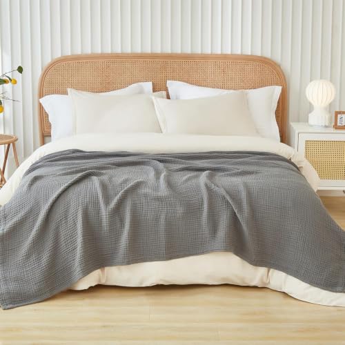 EMME Musselin-Decke 305x240 Baumwolle Oeko-TEX Erwachsene Tagesdecke,Grau