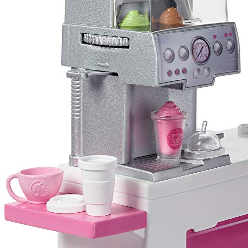 Barbie GMW03 - Naschcafé Spielset, kurviger Blonde (30,4 cm), +20 realistische Spielteile: Maschine, Milch, Sirup, Kaffeebecher, Wasserflaschen, Süßigkeiten, Snacks und mehr, ab 3 Jahren – Bild 5