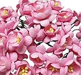 50 Pcs Cherry Blossom Pink Mulberry Paper Flower 25 mm Scrapbooking Wedding Doll House Supplies Card Project