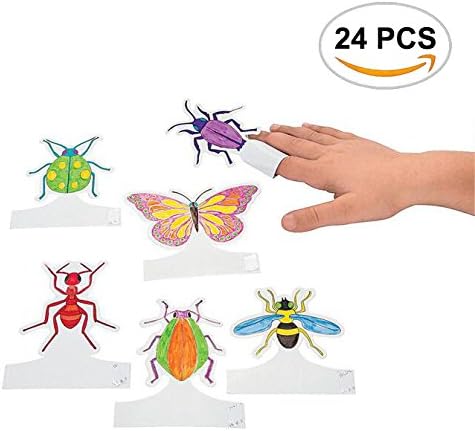 24PCS Mseeur Fun Express DIY Insect Finger Paper Puppets Party Favors Toy, DIY Finger Paper Puppets You Can Paint The Colors You Want Without Colored Paintbrush.(Four Styles)