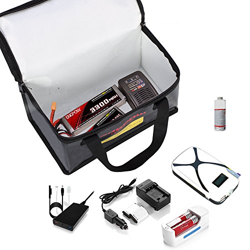 ENGPOW Fireproof Explosionproof Lipo Safe Bag for Lipo Battery Storage and Charging,Large Space Fire and Water Resistant Lipo Battery Guard with Double Zipper (260x130x150mm) (Black)