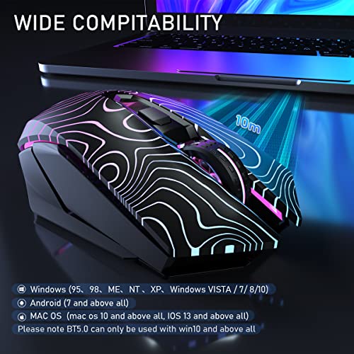 SOLAKAKA Wireless Bluetooth Gaming Mouse, Rechargeable Computer Mice with LED Backlit, Side