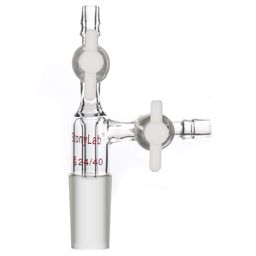 stonylab Glass Vacuum Transfer Adapter, Borosilicate Glass Vacuum Adapter with PTFE Stopcocks and 24/40 Inner Joint