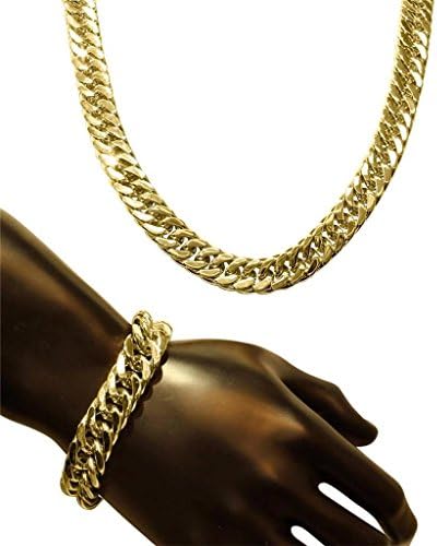 Flashgiftshop Thick 18K Yellow Gold Filled Double Curb Chain Solid Heavy Men's Necklace Bracelet Set