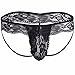 FEESHOW Men's Lace Jockstrap Briefs Bikini Thong G String Underwear T Back Black Medium(Waistline 25.0-31.5