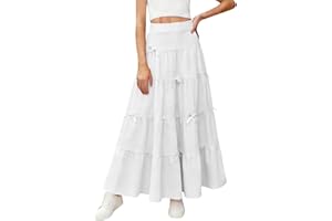 Girl's Summer Maxi Skirt Boho Skirts Casual Bow Skirt Elastic Waist Ruffle Long Skirts Flowy Beach Solid Clothes