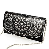 BMC Dual Color Faux Leather Decorative Cut Out Print Design Large Fashion Clutch