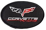 Corvette Racing Flags Oval Black Embroidered Iron on Hot Rods Patch